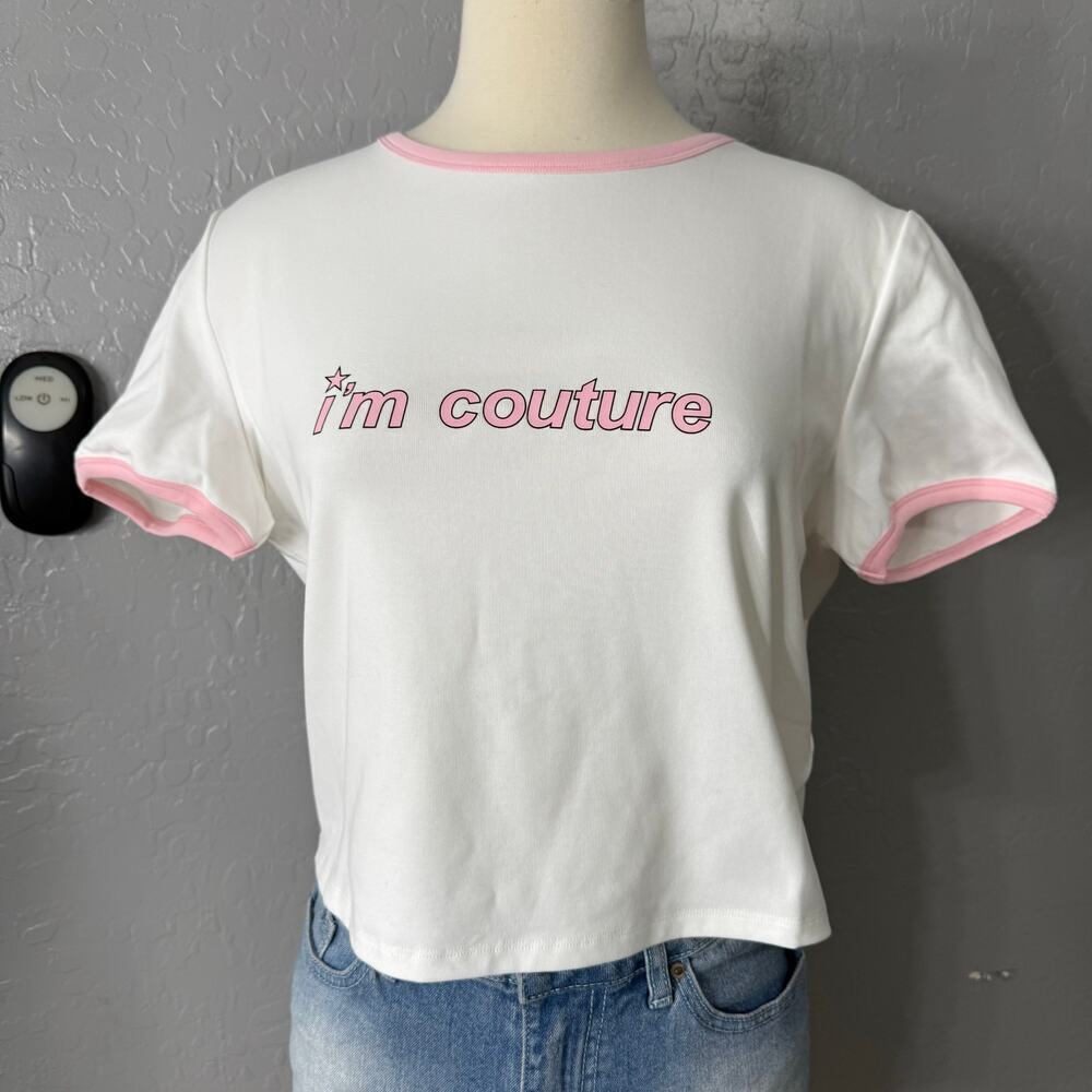 Dollskill High Class Persona Baby Tee Im Couture, White/Pink, XXL